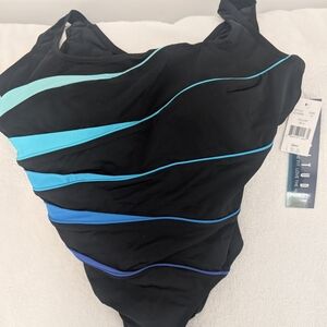 Longitude Black and Blue Dynamic One-Piece Swimsuit